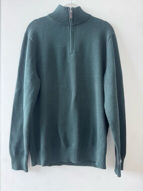 Men's Half-Zip Ribbed Mock Neck Sweater - Teal Green (Embroidered letter A)